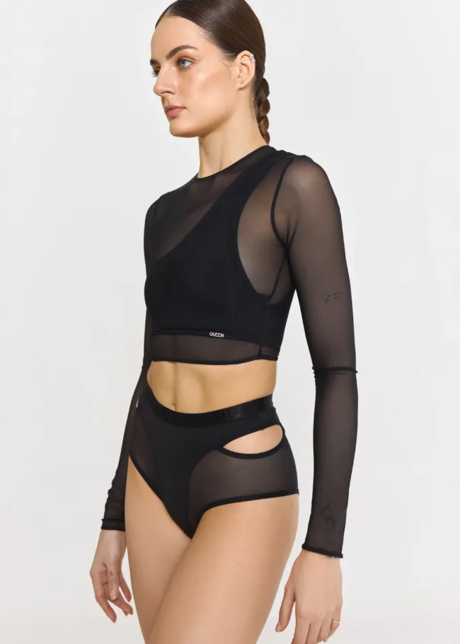 Long Sleeve Top with Mesh – ESSENTIAL – Black - 22D5691 scaled