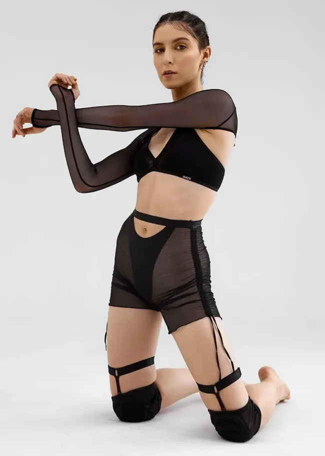 Коротке болеро з сітки без бюстгальтера – Чорне - 57